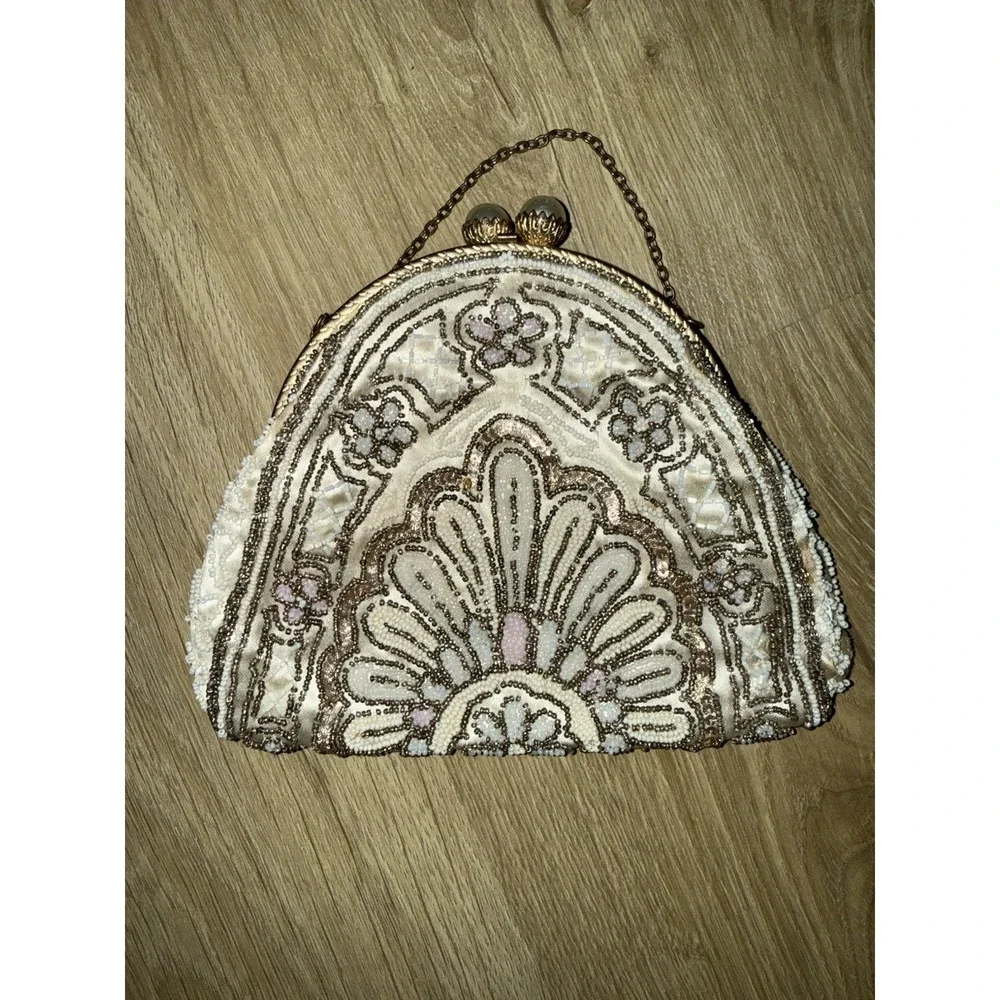 Vintage French Beaded Purse Satin Lining Pearl Details Art‎ Deco Antique